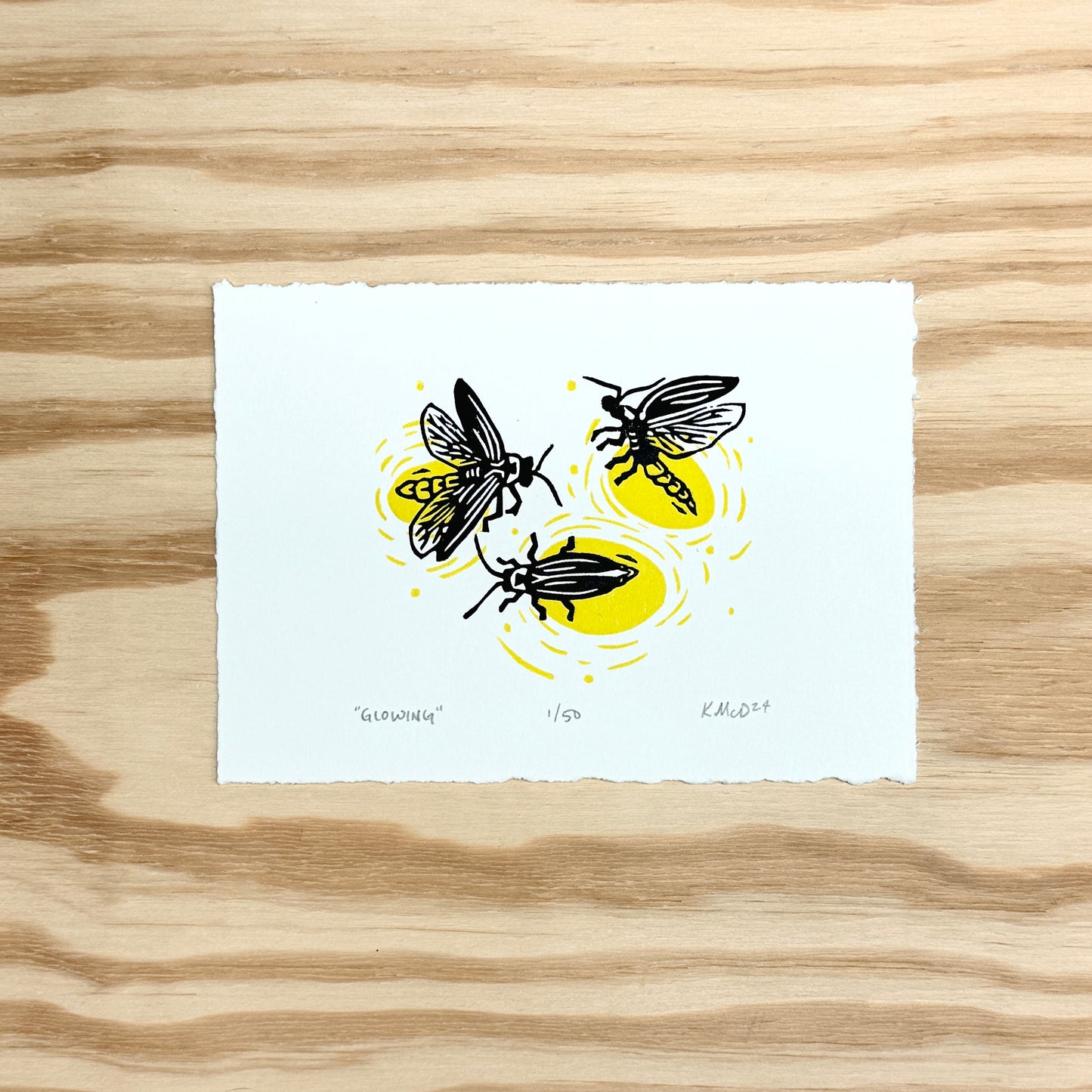 Glowing Lightning Bugs - woodblock print (5x7")