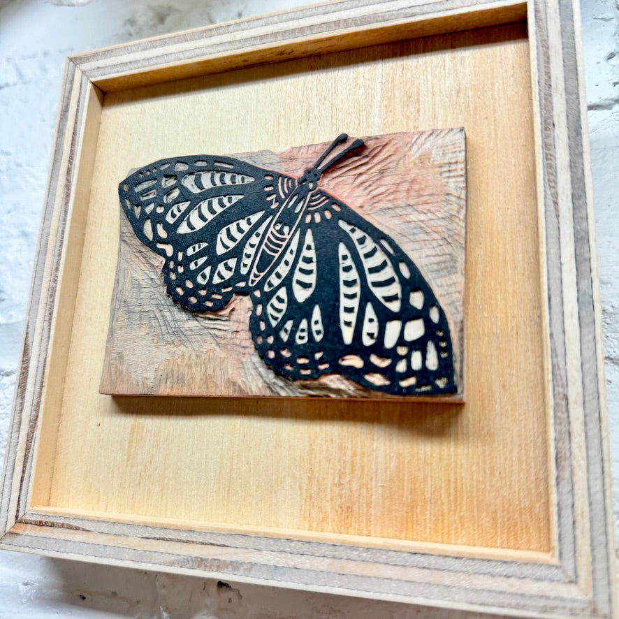 Flutterby Butterfly - FRAMED WOODBLOCK (6x6")