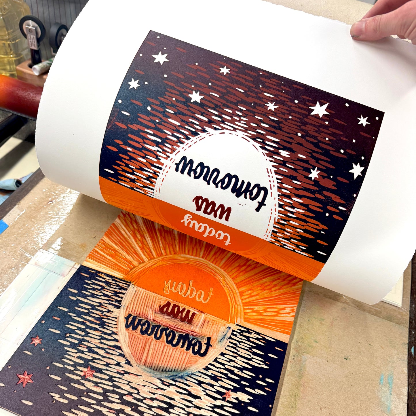 Today Was Tomorrow - woodblock print (14x18")