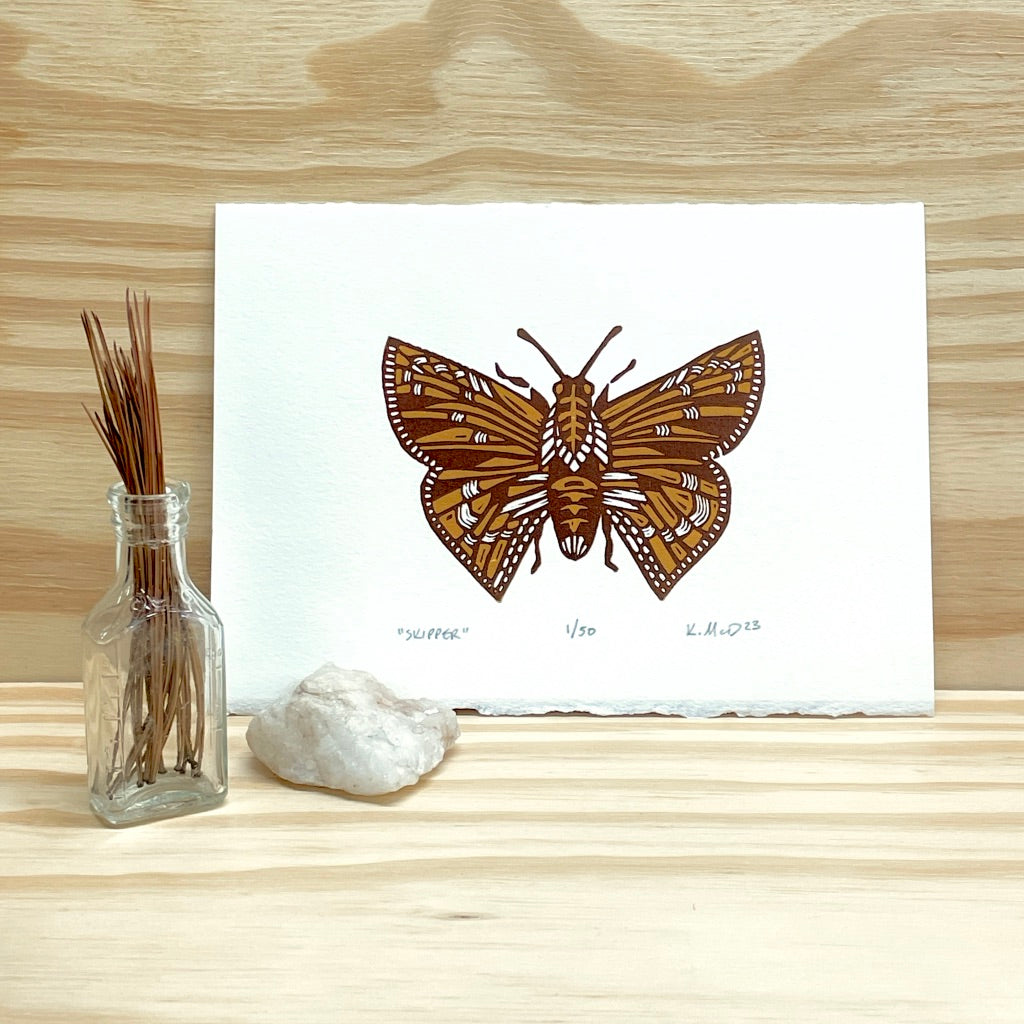 Skipper Butterfly - woodblock print (5x7")