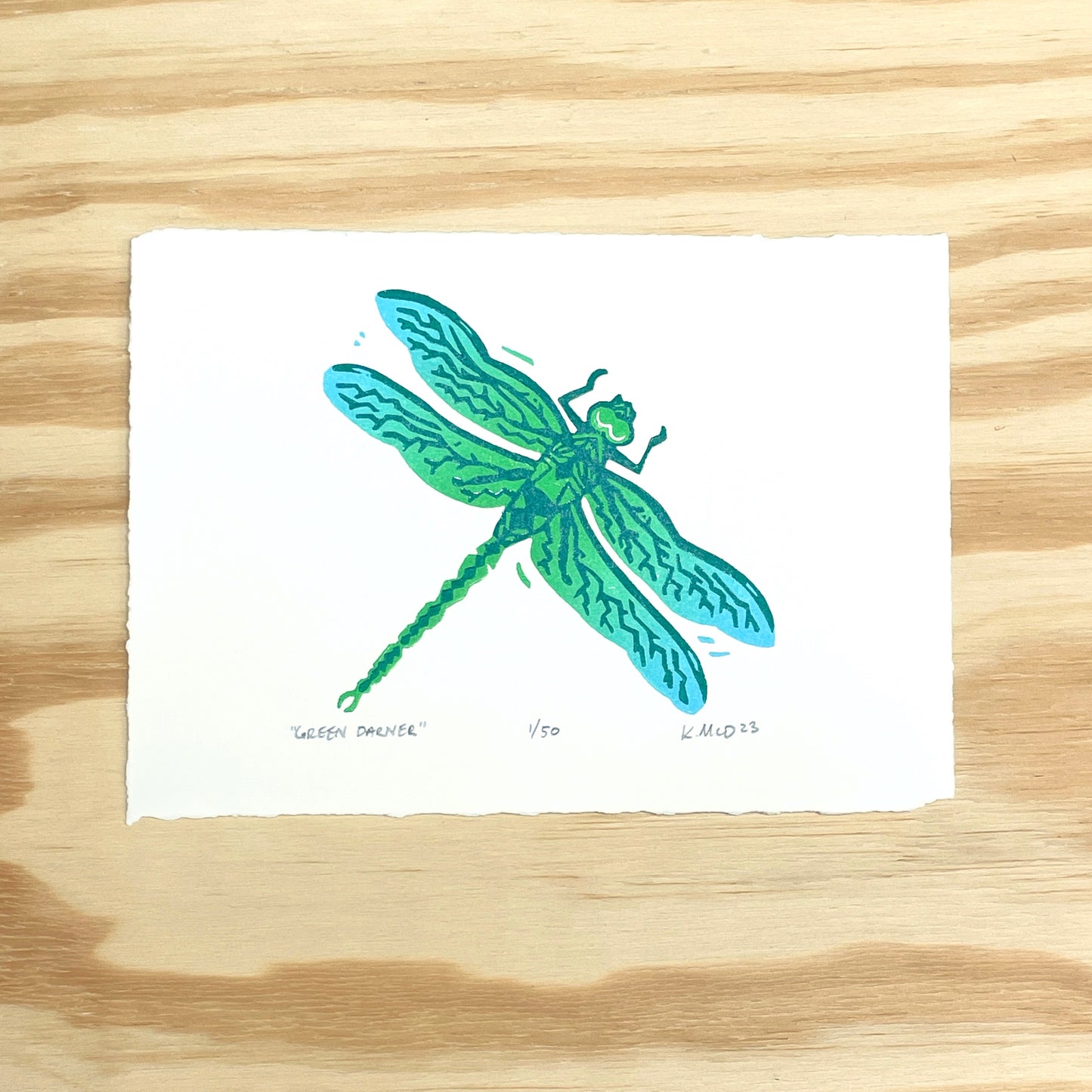 Green Darner Dragonfly - woodblock print (5x7")