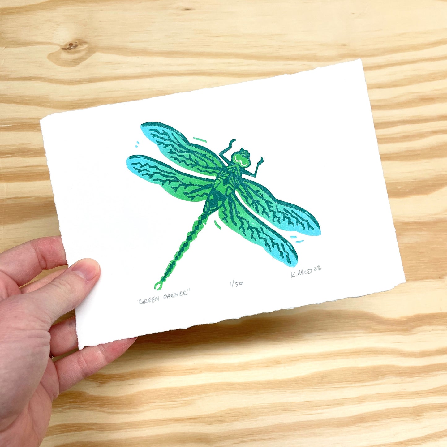 Green Darner Dragonfly - woodblock print (5x7")