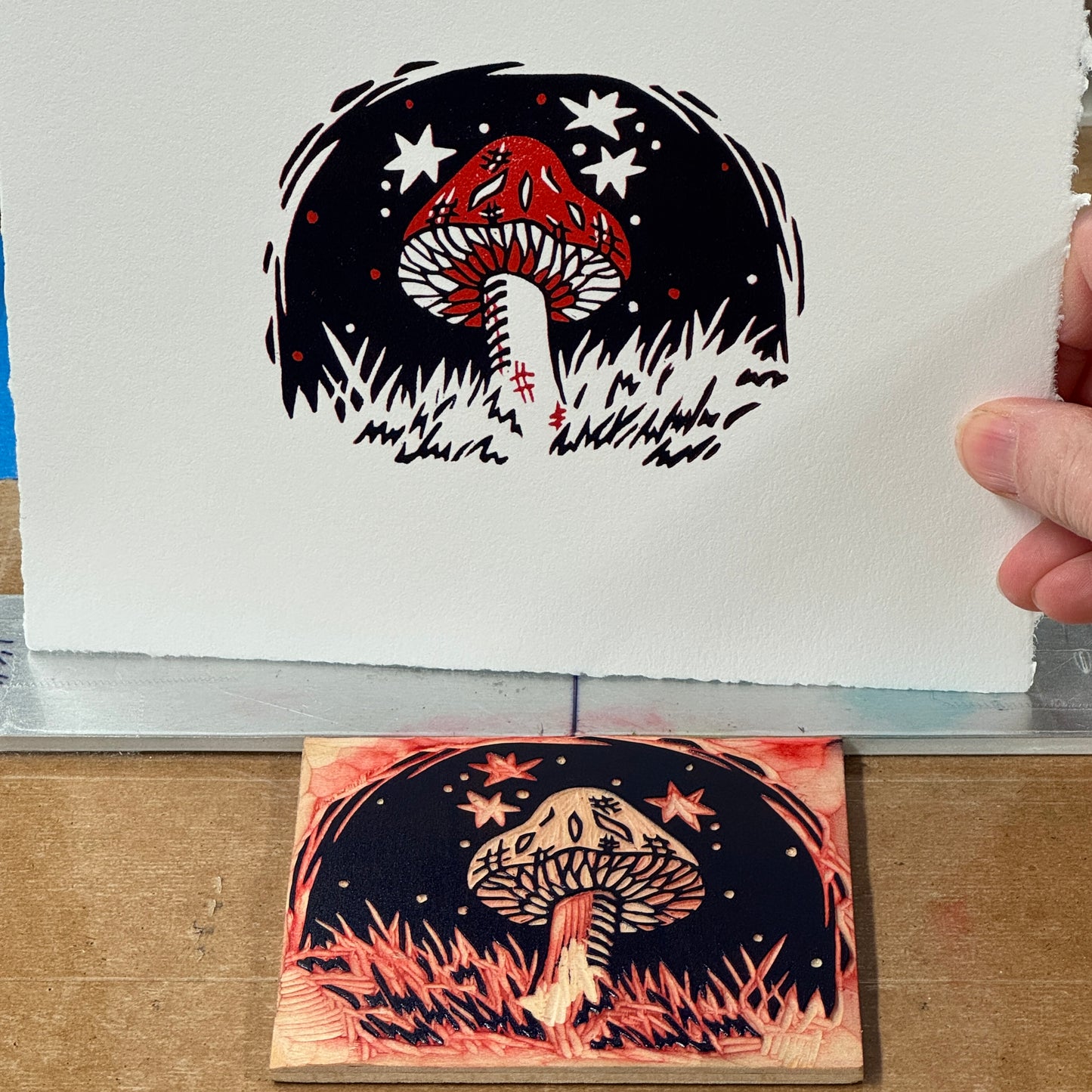 Healing Powers Mushroom - woodblock print (5x7")