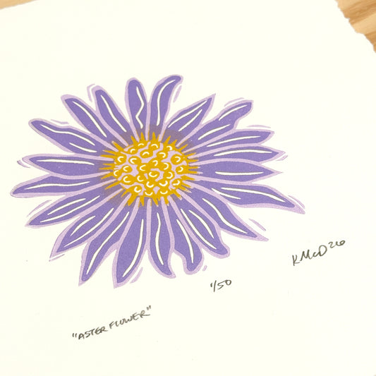 Aster Flower - woodblock print (8x8")