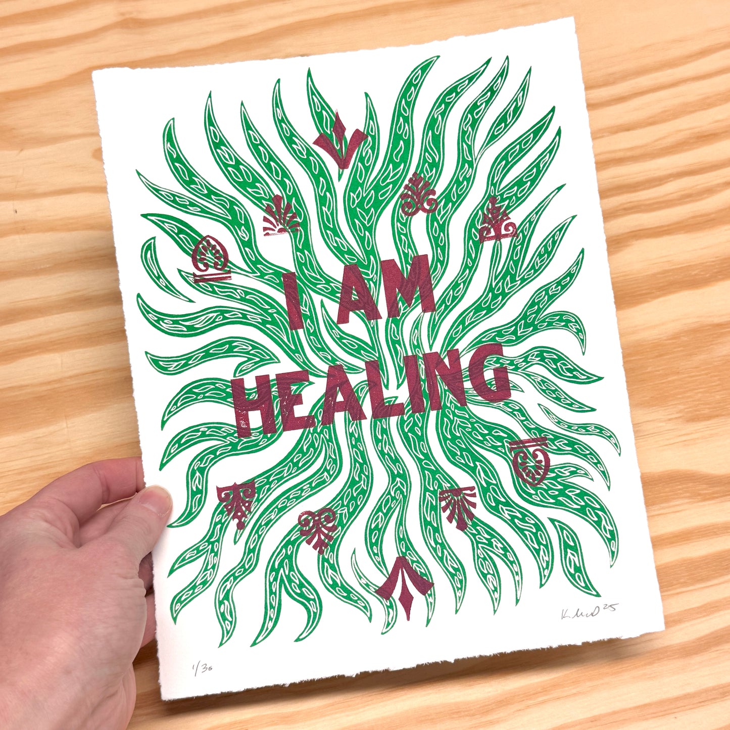 I Am Healing FRAMED - screen print with letterpress (11x14")