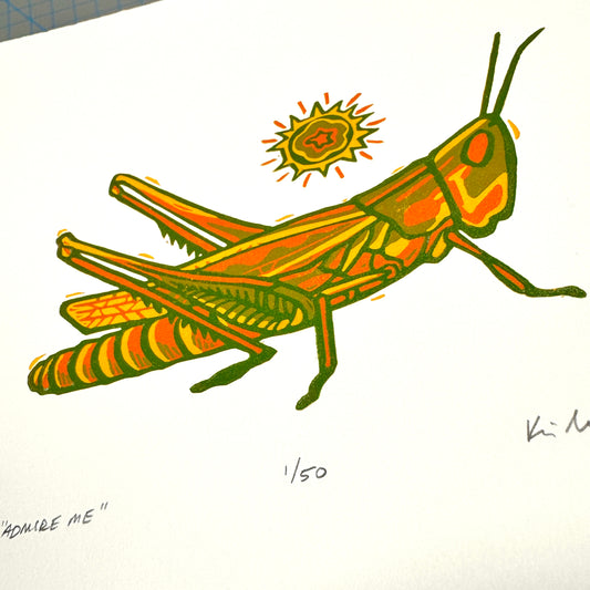 Admire Me Grasshopper - woodblock print (9x12")