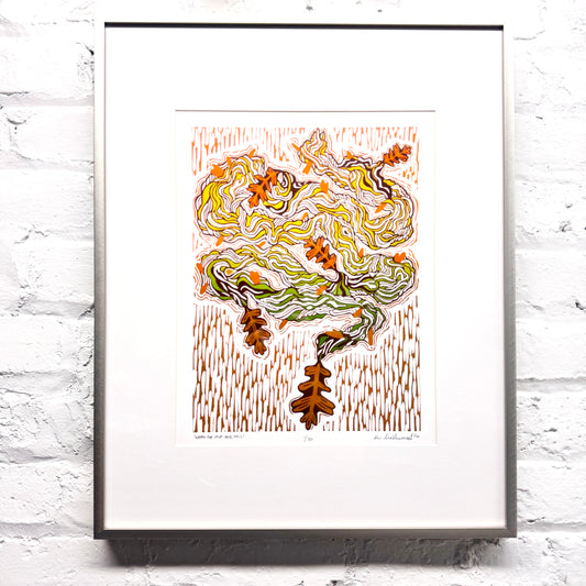 When the Old Oak Fell FRAMED - woodblock print (16x20")