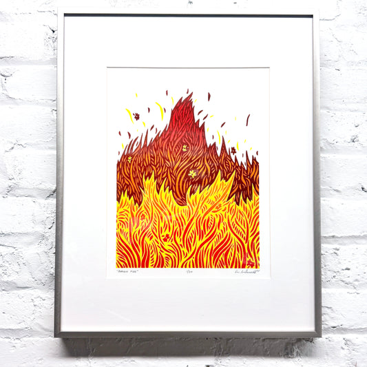 Prairie Fire FRAMED - woodblock print (16x20")