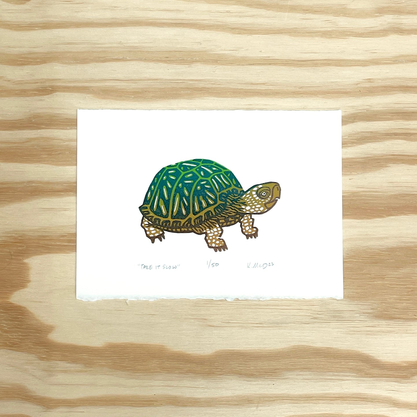 Take It Slow Turtle - woodblock print (5x7")