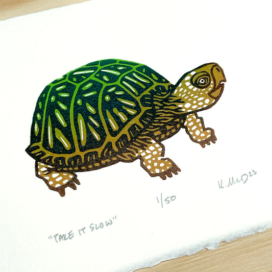 Take It Slow Turtle - woodblock print (5x7")
