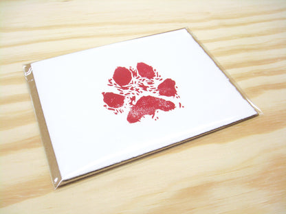 Dog Paw Bright Red single card - woodblock printed