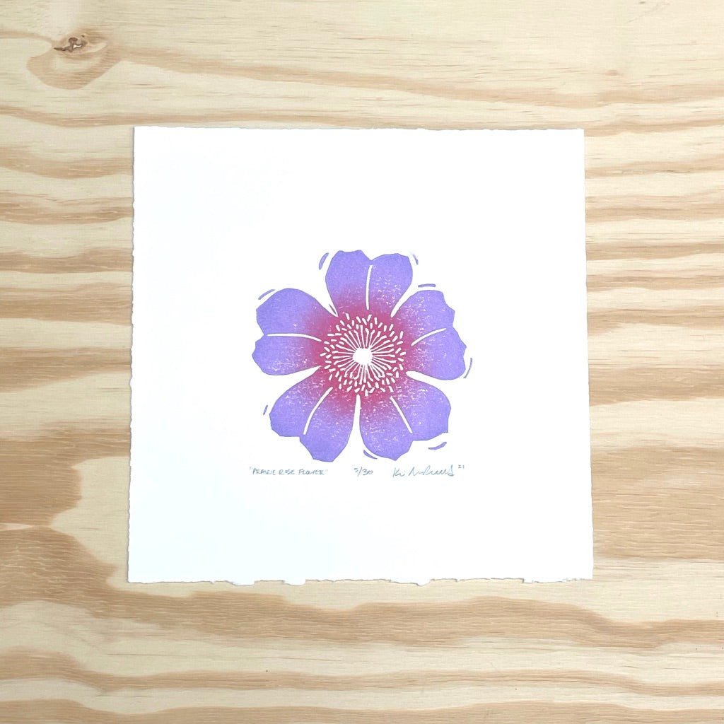 Prairie Rose Flower - woodblock print (8x8")