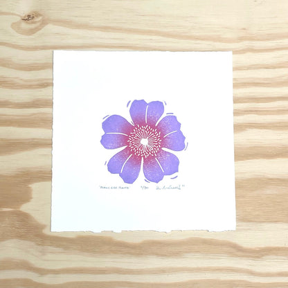 Prairie Rose Flower - woodblock print (8x8")