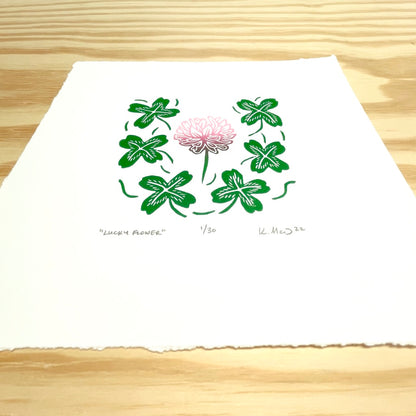 Lucky Flower - woodblock print (8x8")