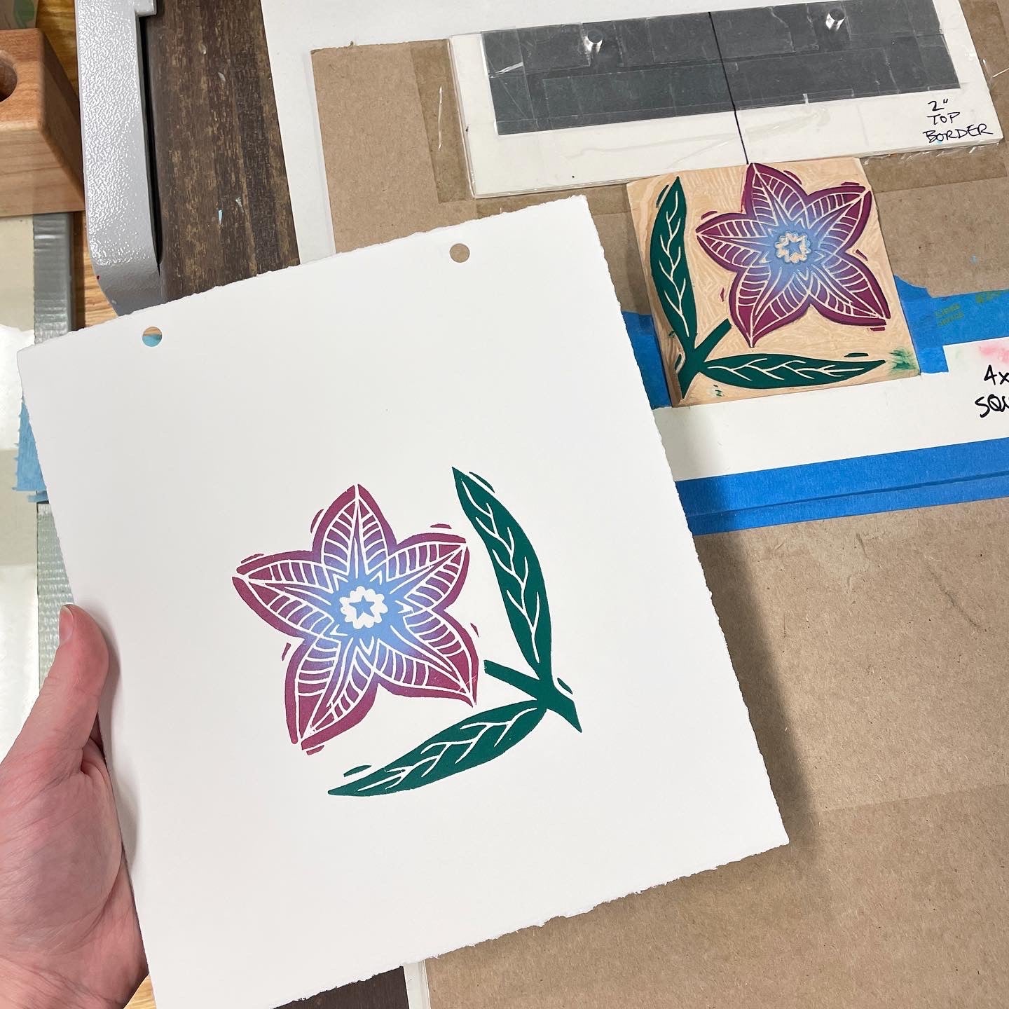 Star Flower - woodblock print (8x8")