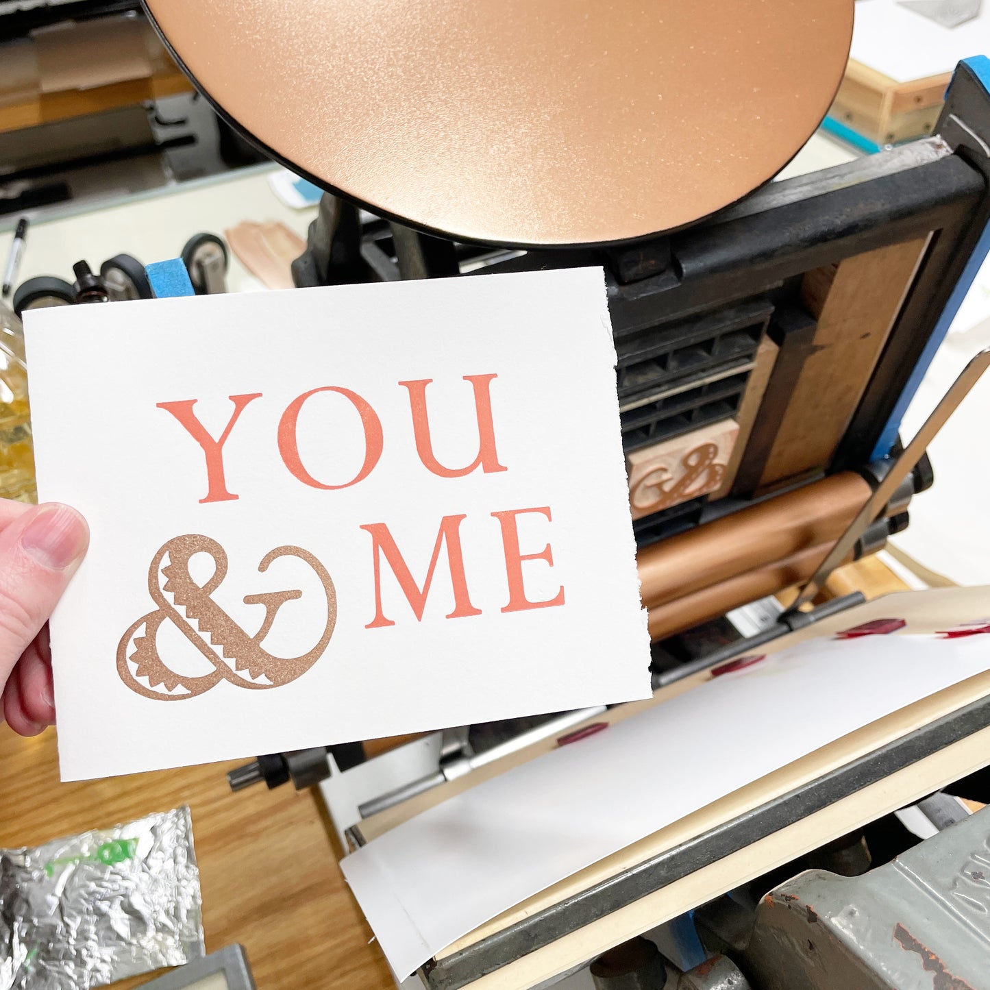 You & Me - single card - wood type letterpress printed