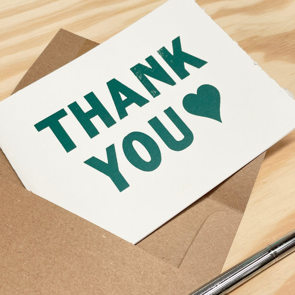 Thank You Heart - single card - wood type letterpress printed