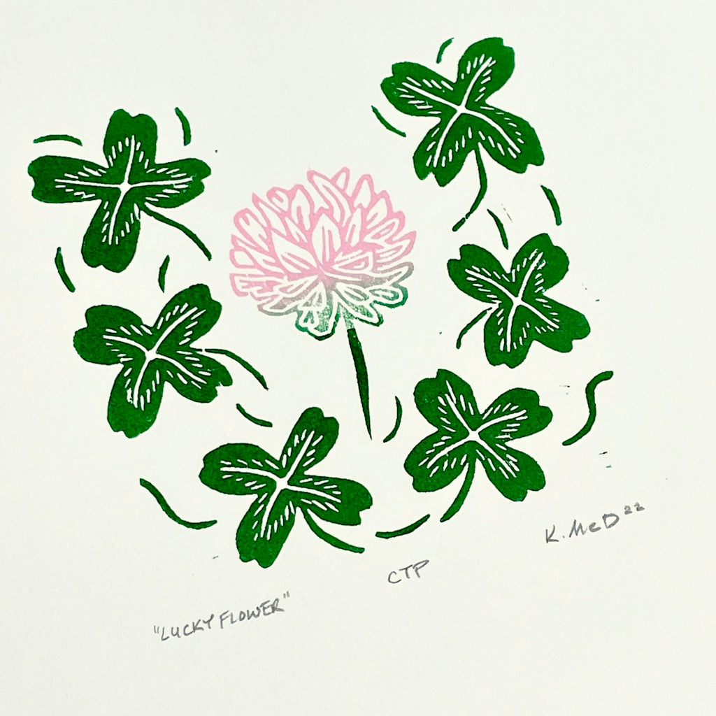 Lucky Flower COLOR TEST PROOF - woodblock print (8x8")