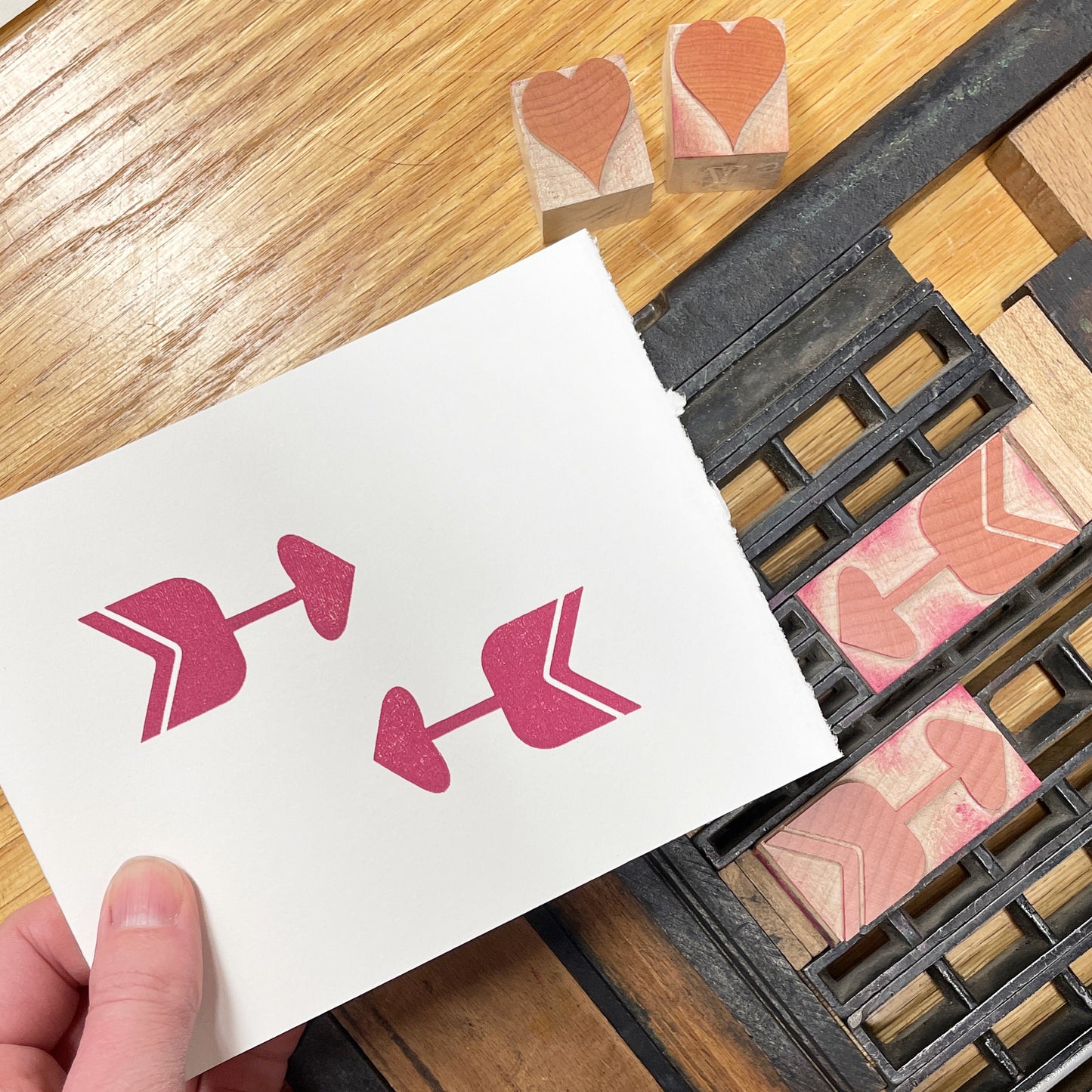 Arrows and Hearts - single card - wood type letterpress printed