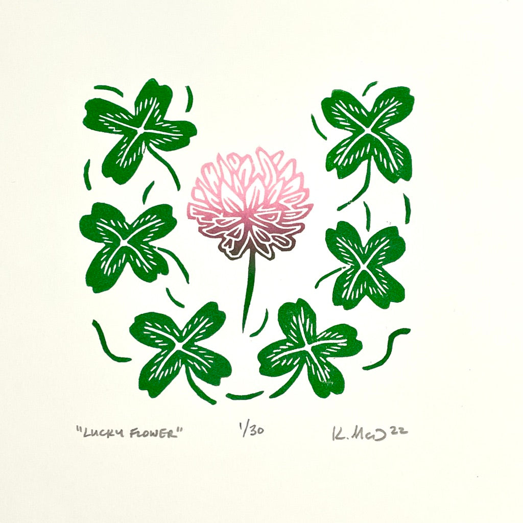 Lucky Flower - woodblock print (8x8")