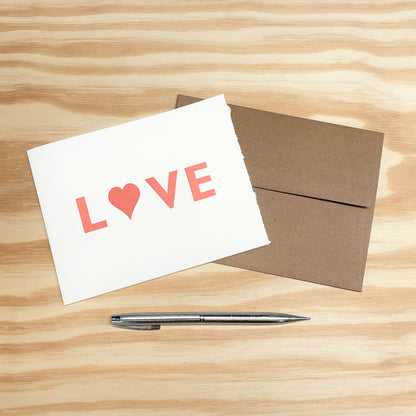 Love in pink - single card - wood type letterpress printed