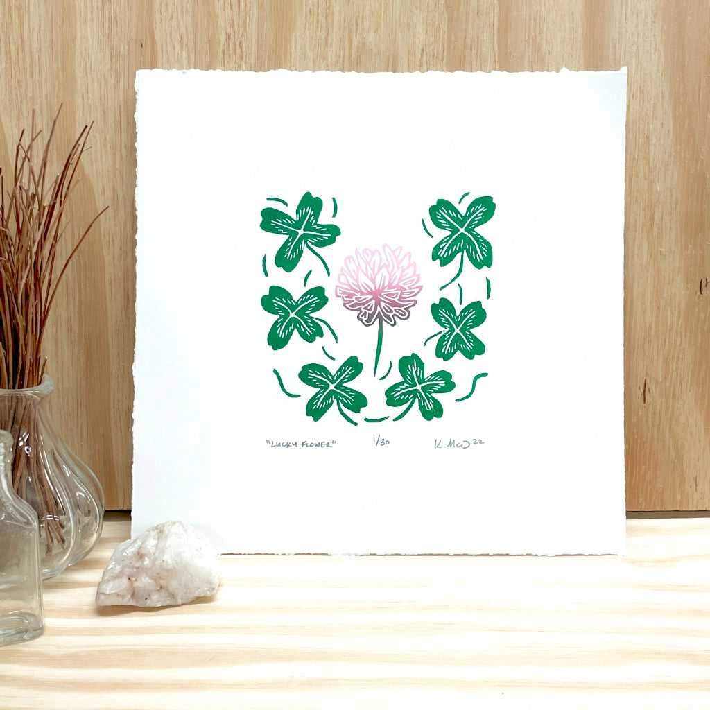 Lucky Flower - woodblock print (8x8")