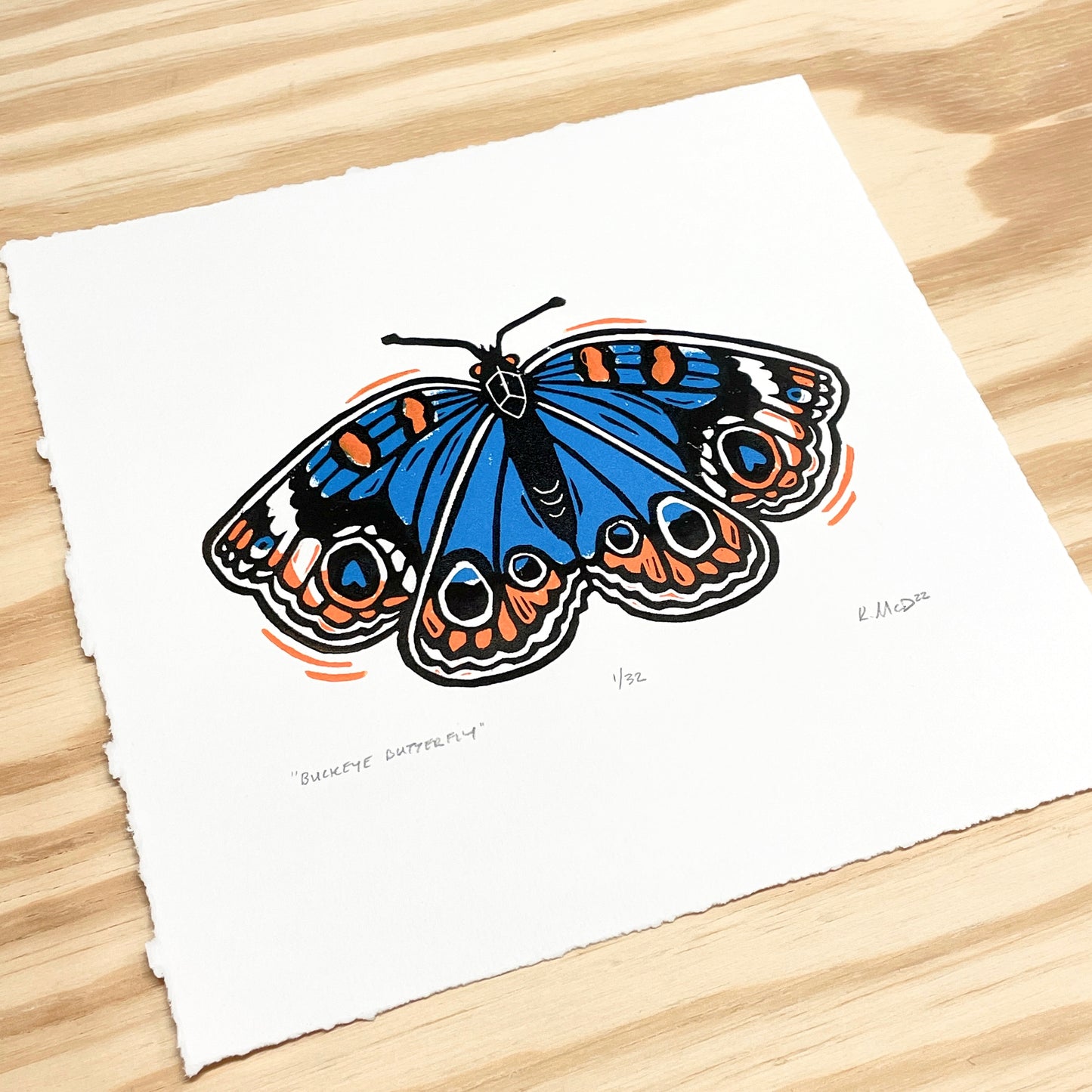 Buckeye Butterfly - woodblock print (8x8")