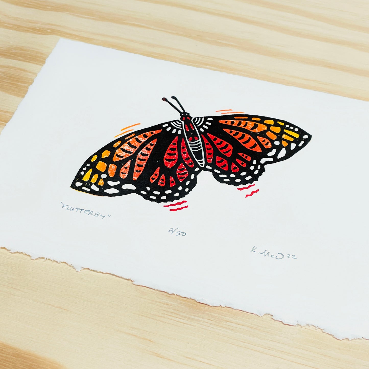 Flutterby Butterfly - woodblock print (5x7")