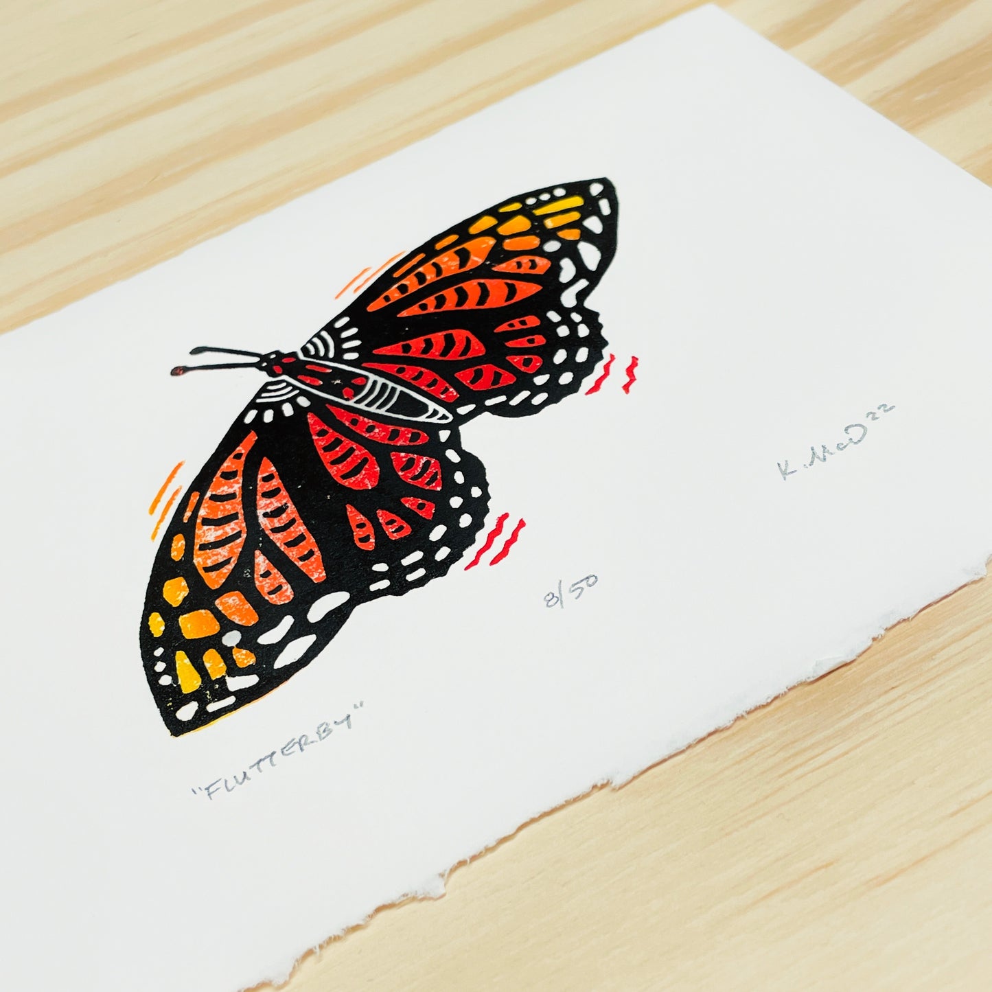 Flutterby Butterfly - woodblock print (5x7")