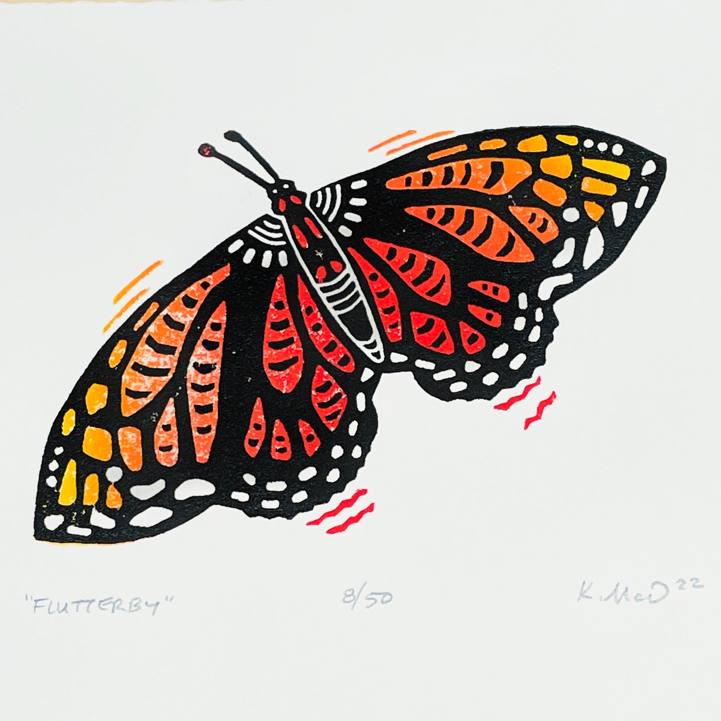 Flutterby Butterfly - woodblock print (5x7")