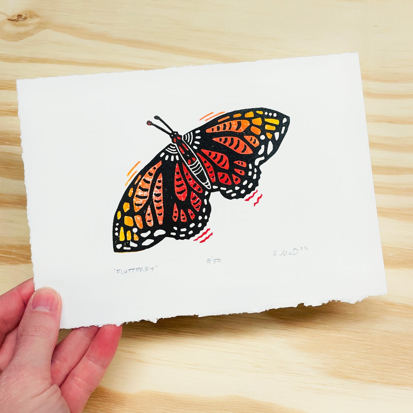 Flutterby Butterfly - woodblock print (5x7")