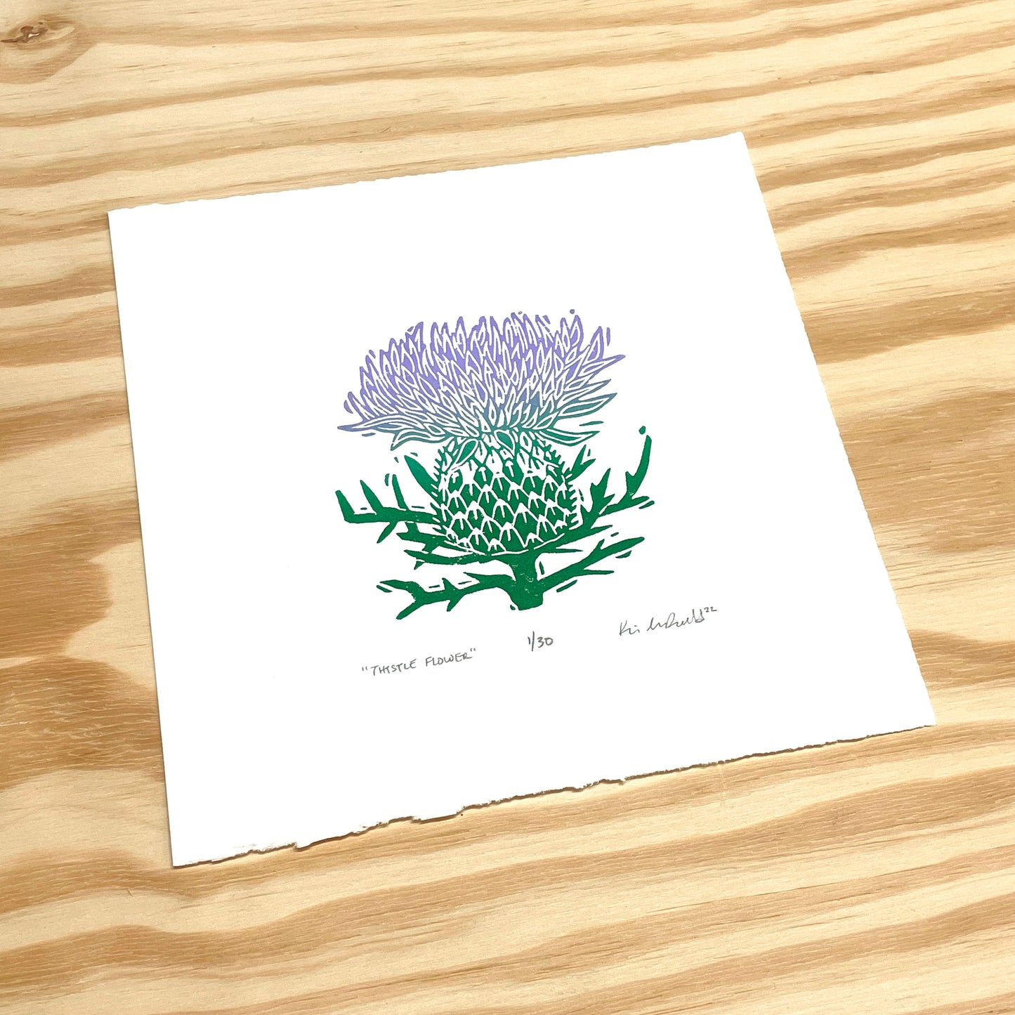 Thistle Flower - woodblock print (8x8")