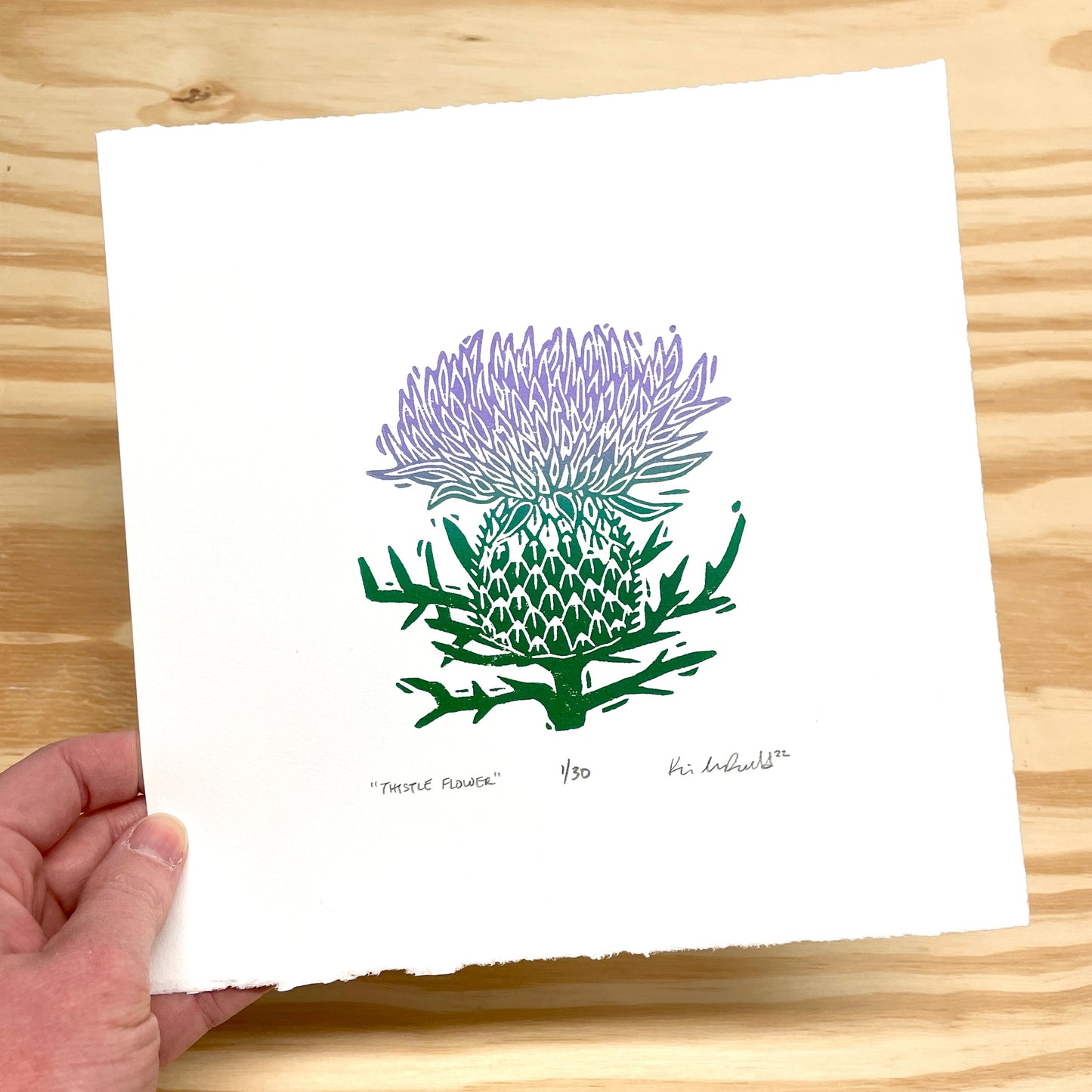 Thistle Flower - woodblock print (8x8")