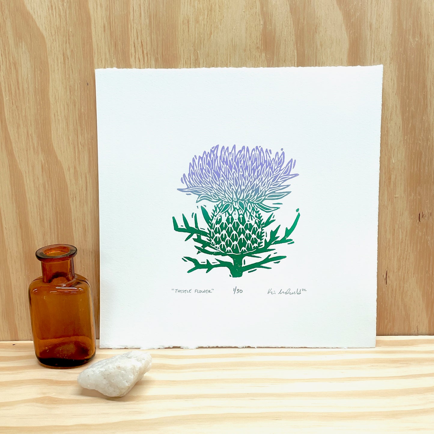 Thistle Flower - woodblock print (8x8")