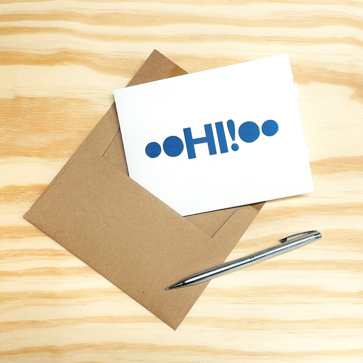 HI! Dots Blue single card - wood type letterpress printed