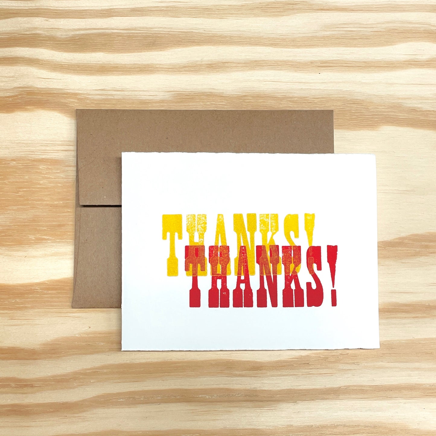 Double Thanks single card - wood type letterpress printed