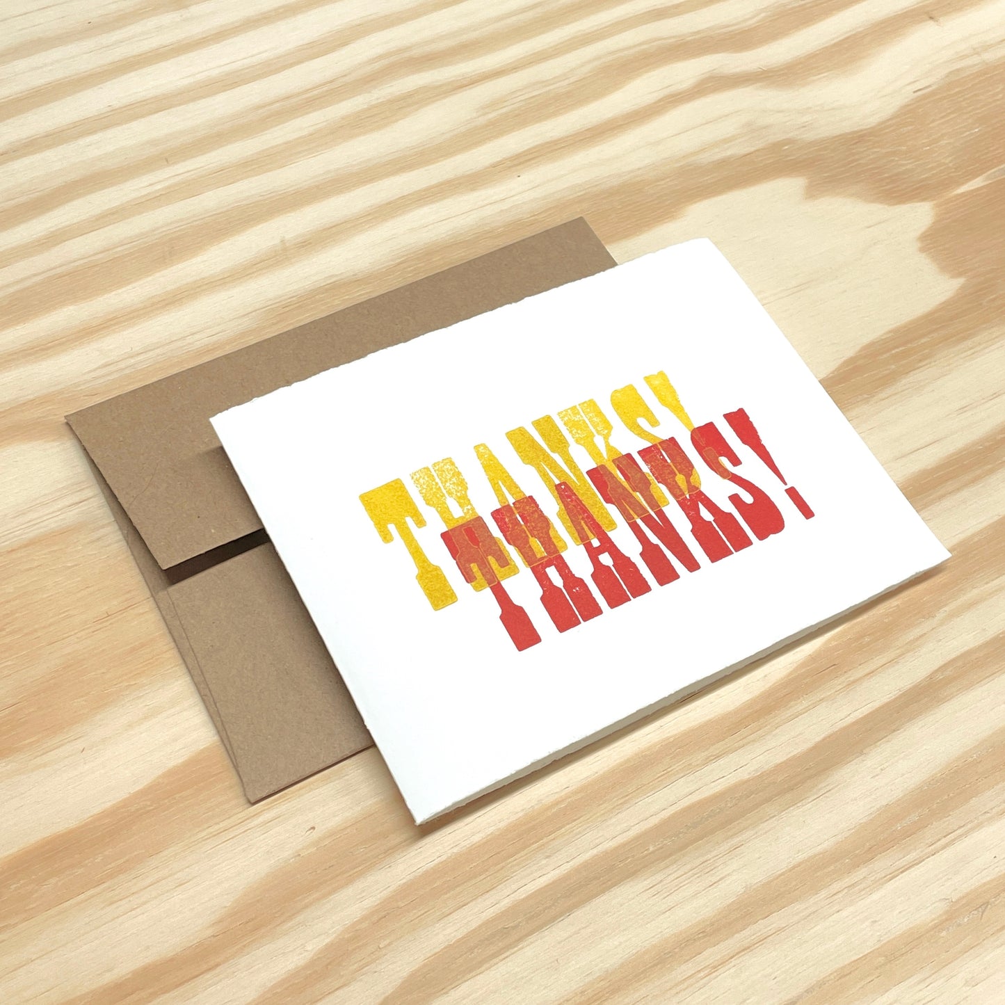 Double Thanks single card - wood type letterpress printed