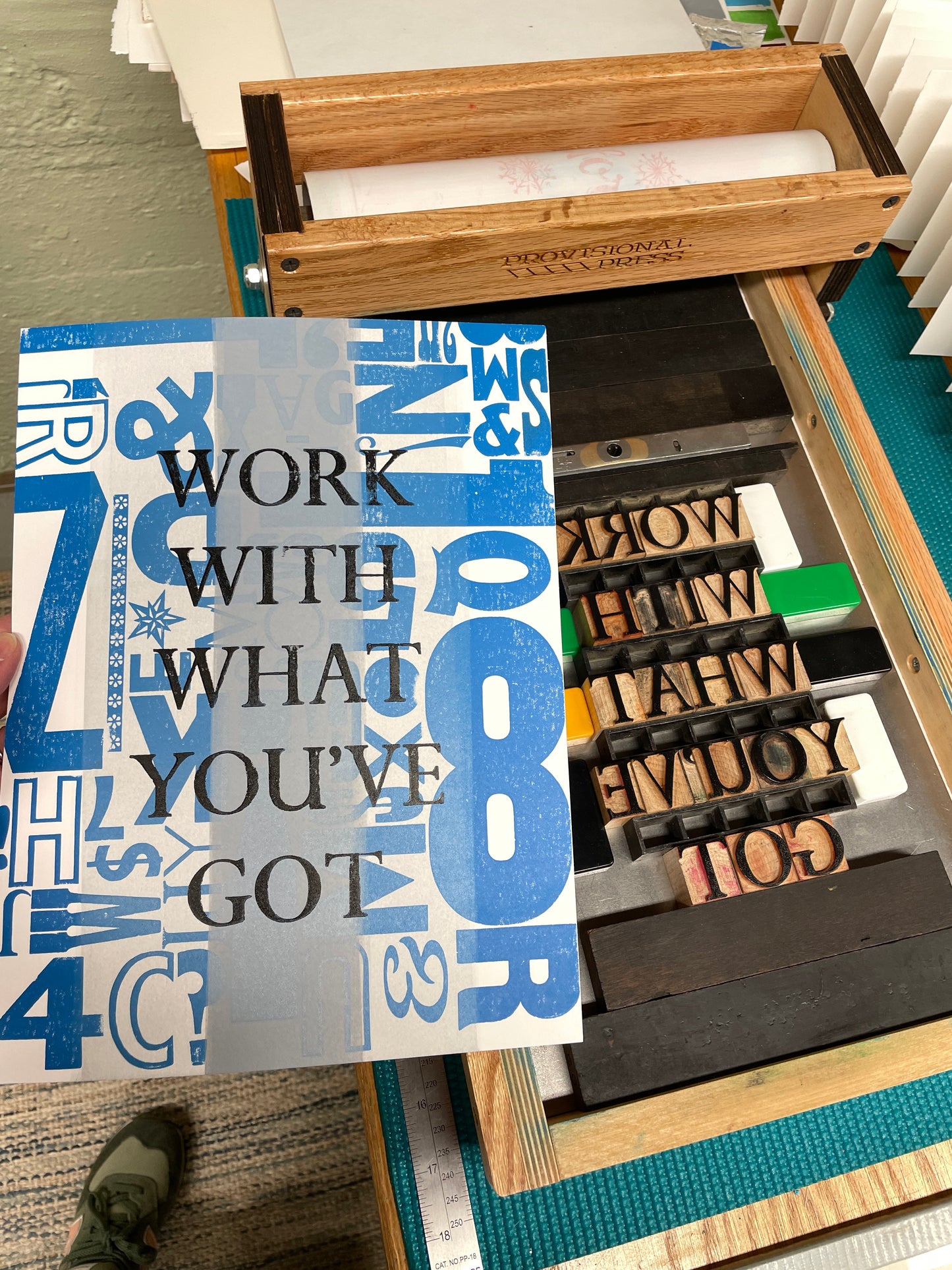 Work With What You've Got Yellow Sun GHOST PRINT - Wood Type Letterpress Quote (9x12")