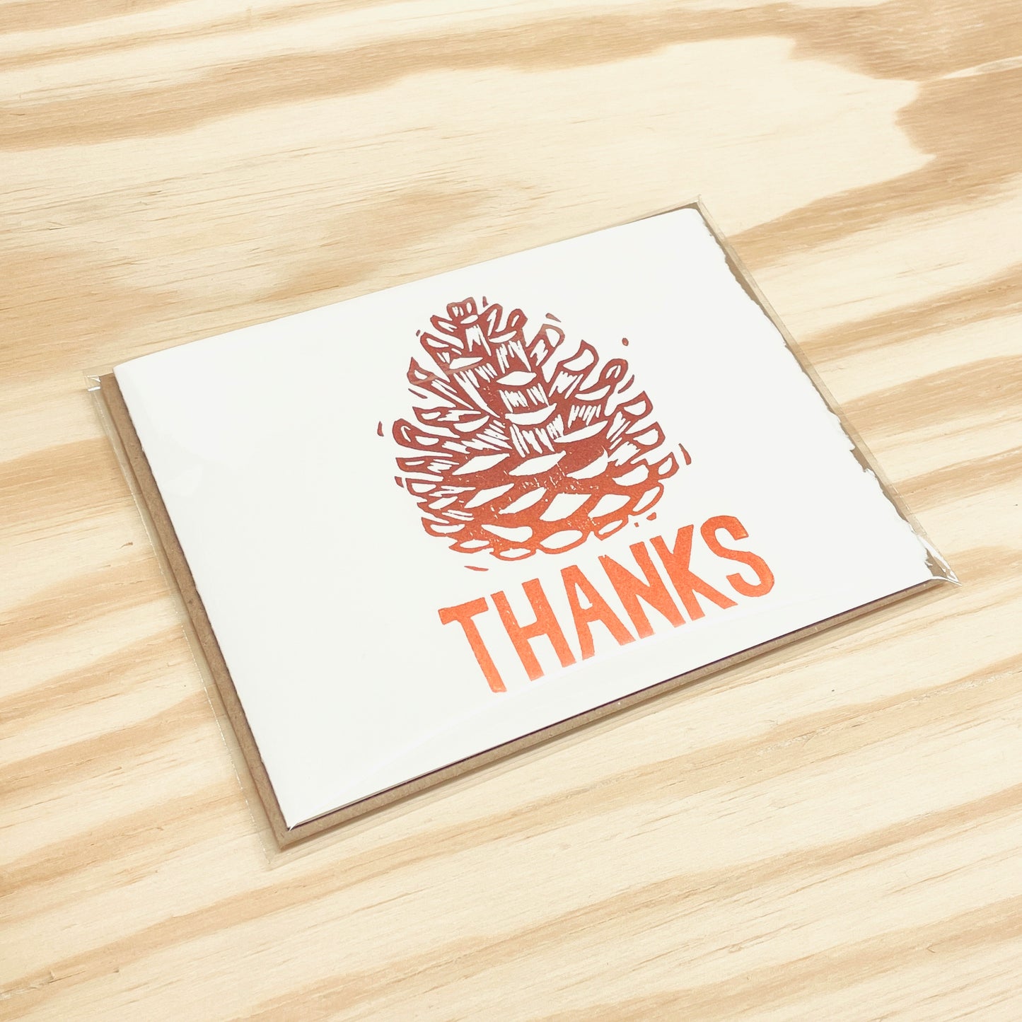 Pinecone Thanks single card - woodblock printed