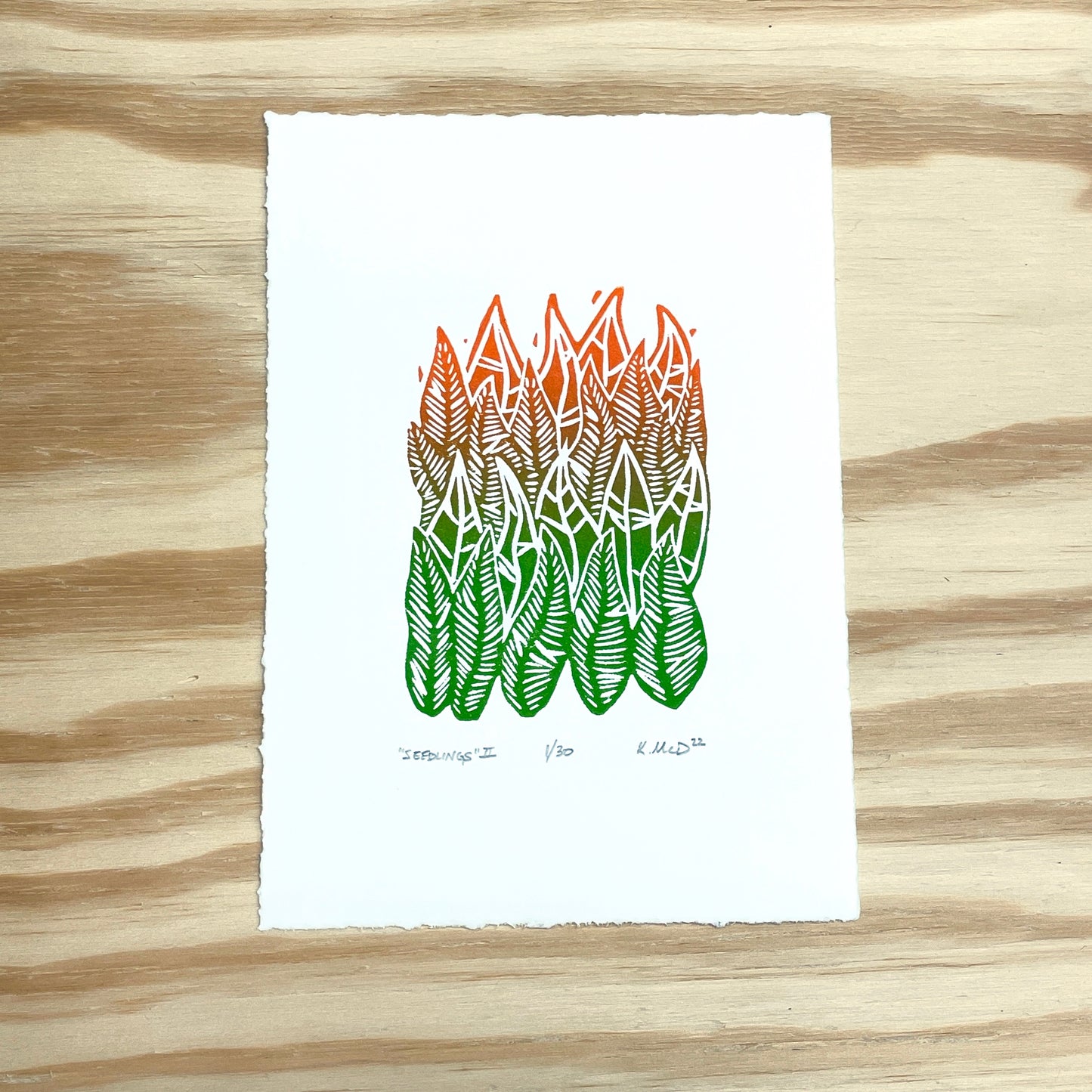 Seedlings - woodblock print (5x7")