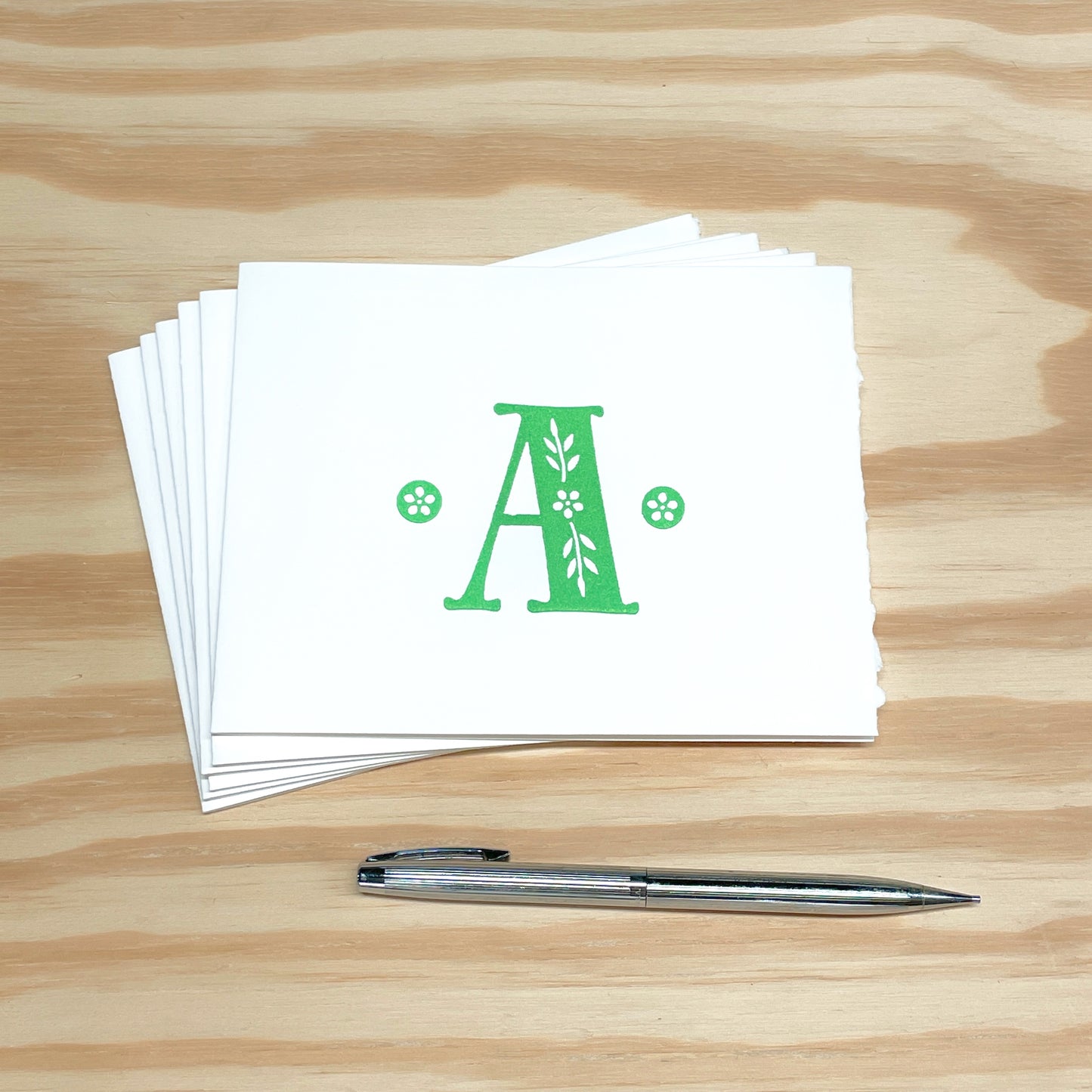 Monogram Leafy Letters 6-pack cards - Choose Your Letter - wood type letterpress printed