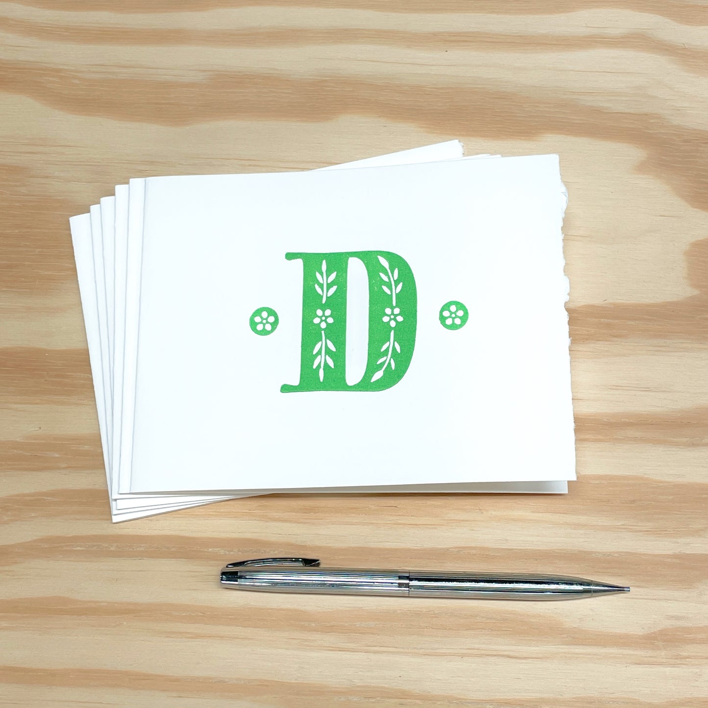 Monogram Leafy Letters 6-pack cards - Choose Your Letter - wood type letterpress printed