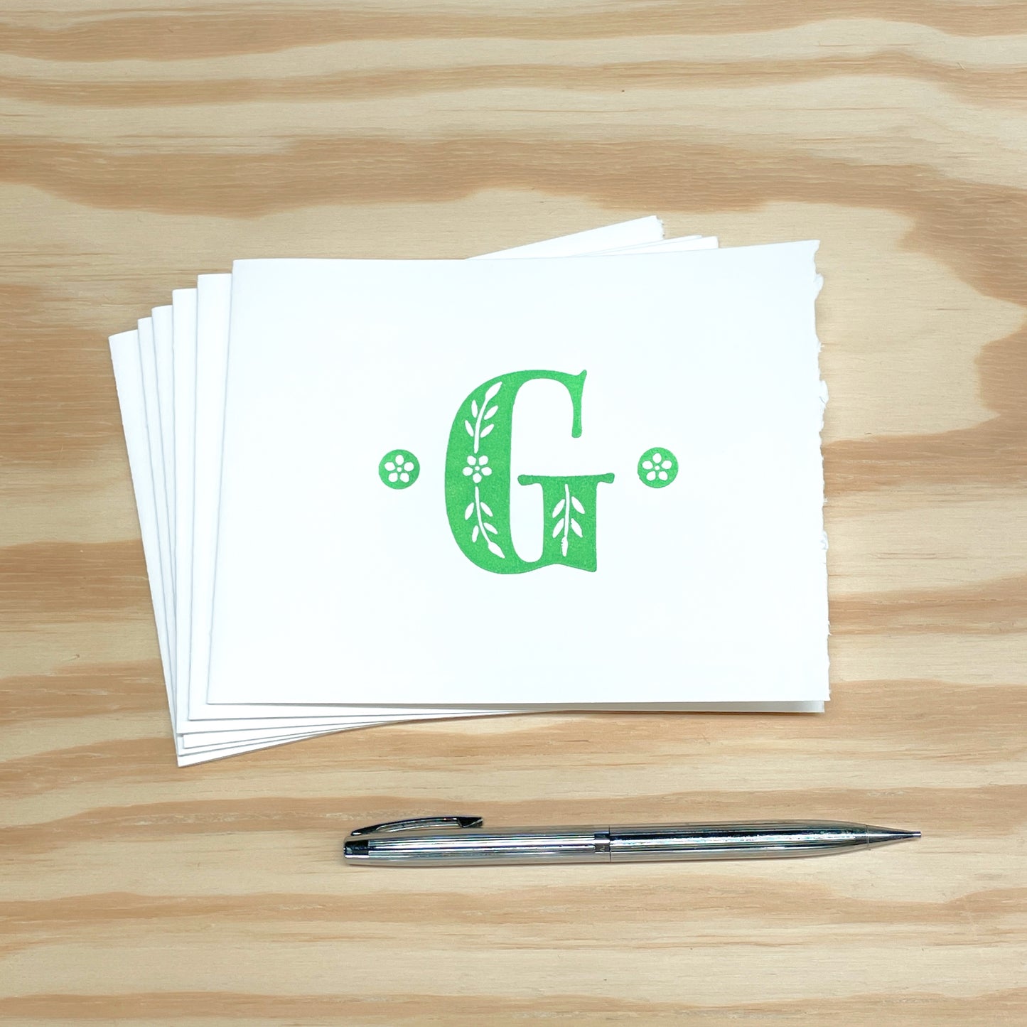 Monogram Leafy Letters 6-pack cards - Choose Your Letter - wood type letterpress printed