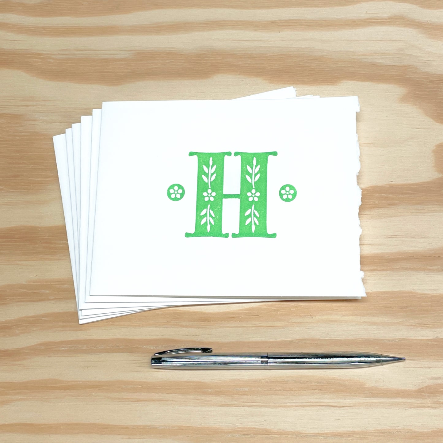 Monogram Leafy Letters 6-pack cards - Choose Your Letter - wood type letterpress printed