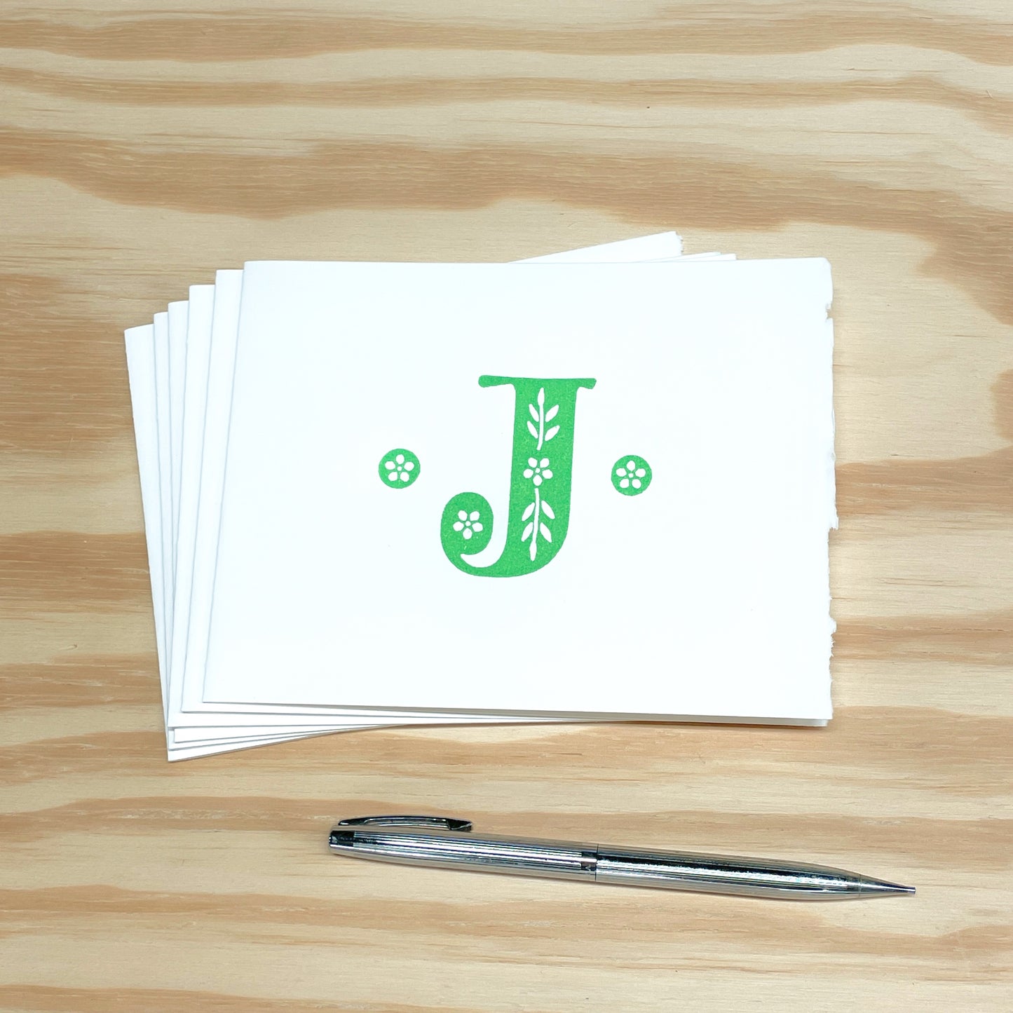 Monogram Leafy Letters 6-pack cards - Choose Your Letter - wood type letterpress printed