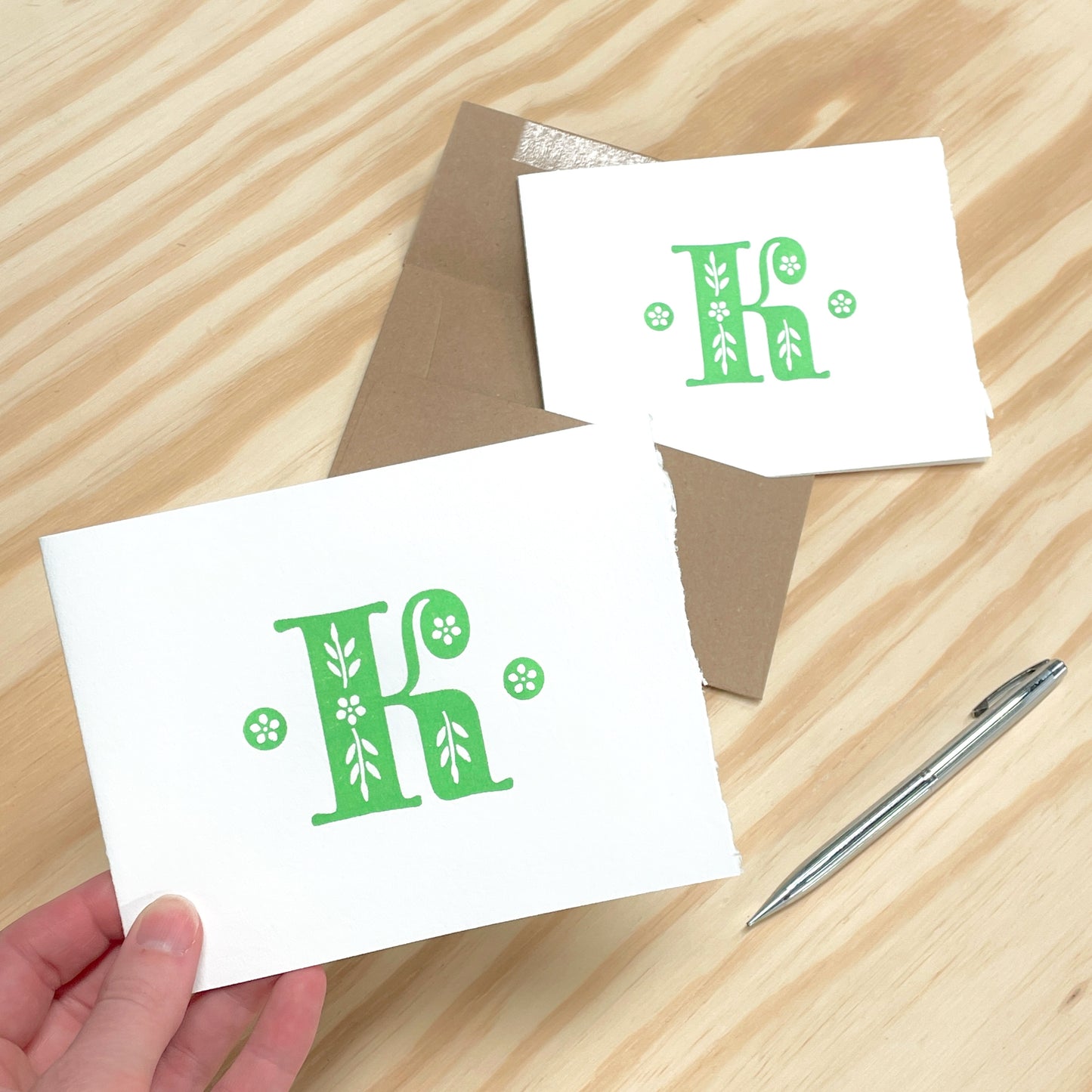 Monogram Leafy Letters 6-pack cards - Choose Your Letter - wood type letterpress printed