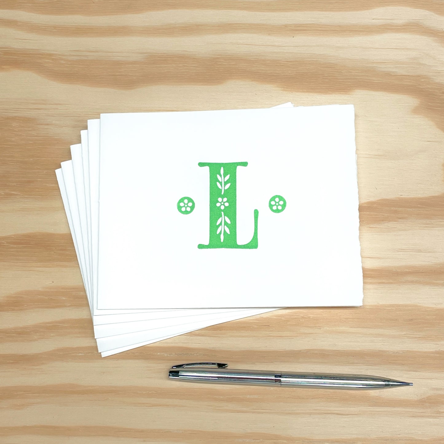 Monogram Leafy Letters 6-pack cards - Choose Your Letter - wood type letterpress printed