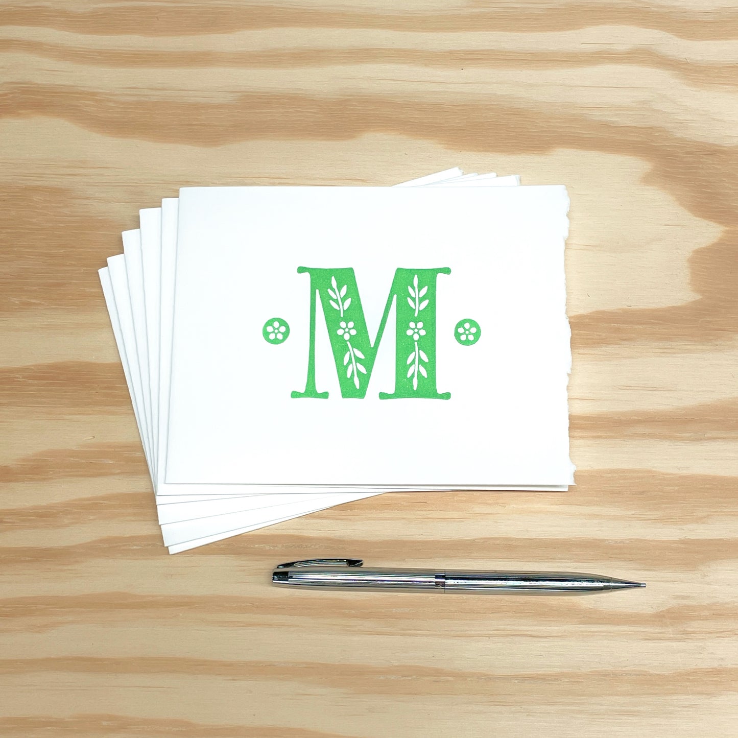 Monogram Leafy Letters 6-pack cards - Choose Your Letter - wood type letterpress printed