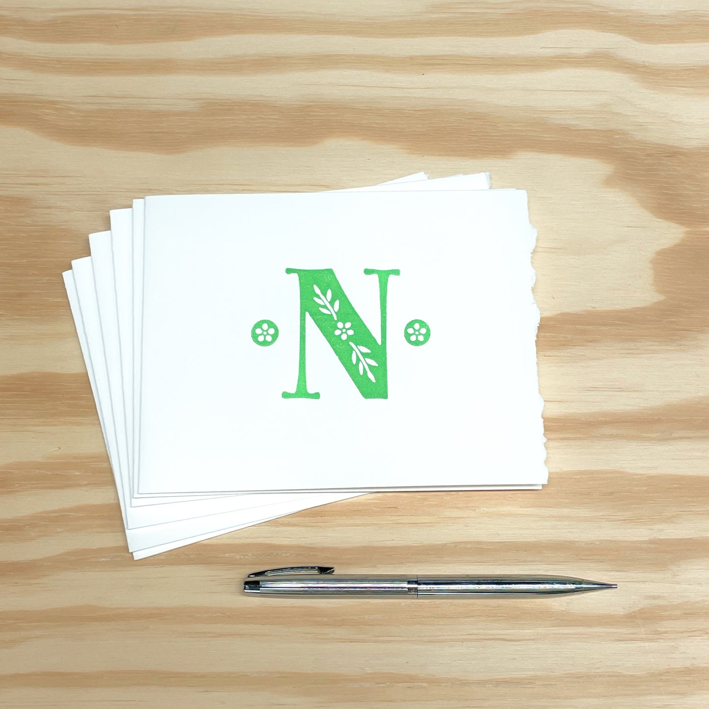 Monogram Leafy Letters 6-pack cards - Choose Your Letter - wood type letterpress printed