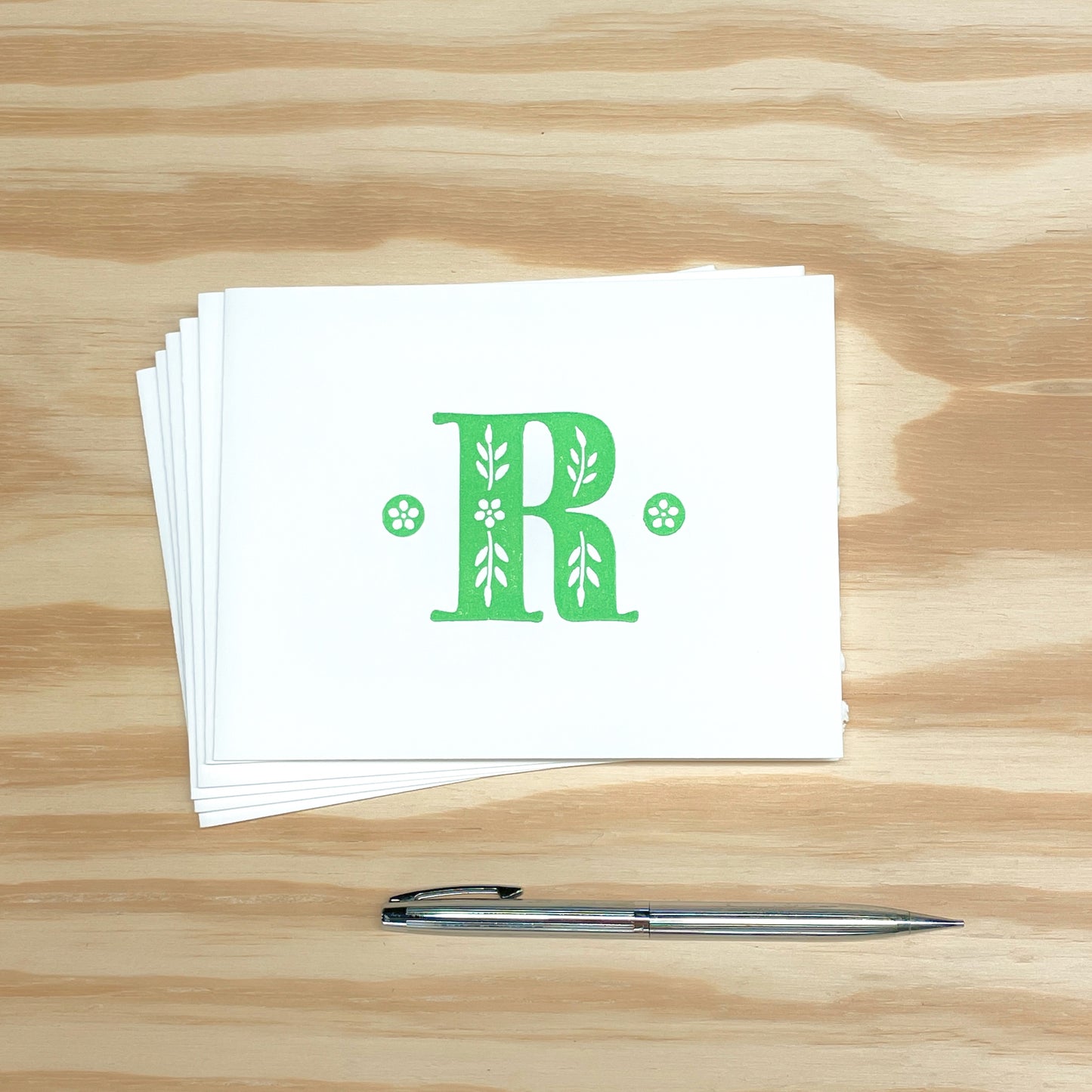 Monogram Leafy Letters 6-pack cards - Choose Your Letter - wood type letterpress printed